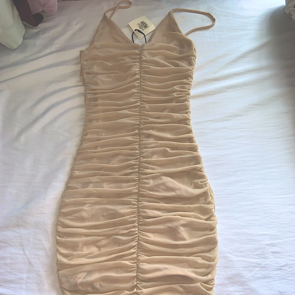 Source Unknown Dresses & Skirts - Dress midi, ruched, light beige, SMALL/SIZE 2. New dress with tag. Never worn.